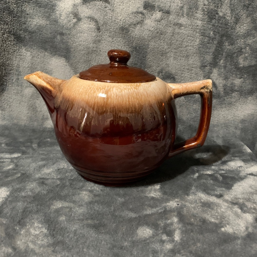 McCoy Vintage Teapot MCM Brown Cream Drip Glaze Ceramic Cottagecore RusticEUC - Picture 2 of 16